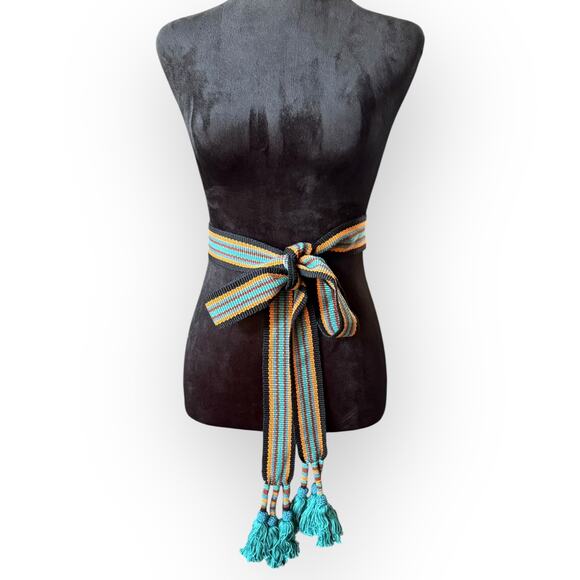 Peruvian Connection Women's Woven Yarn Sash, Tie Waist Belt w/ Tasseled Ends - Picture 7 of 10